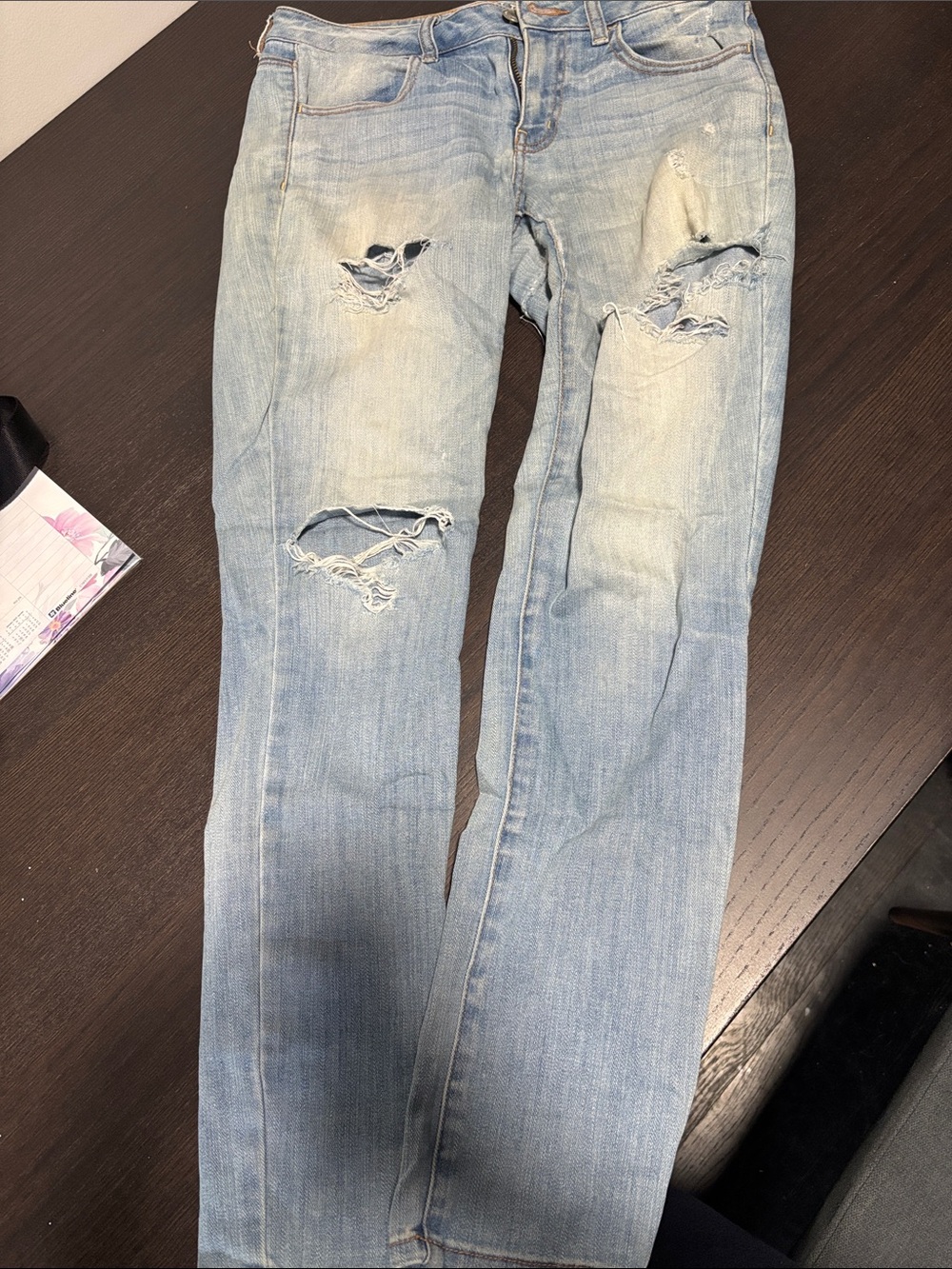 American Eagle Outfitters Light Blue Distressed Straight Leg Jeans